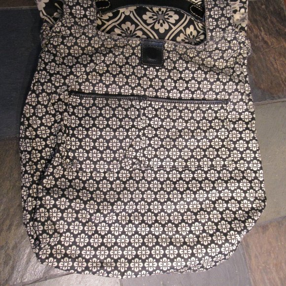 Large Black /Cream flower pattern Sutter Fossil shopper tote bag. - Picture 5 of 12